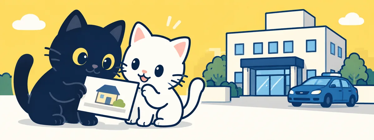 浜松中央警察署の車庫証明をテーマにした黒猫と白猫のイラスト