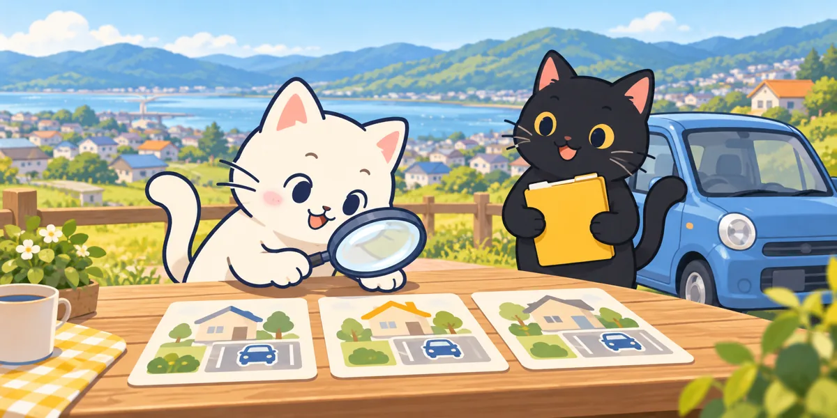 浜北警察署の車庫証明をテーマにした黒猫と白猫のイラスト
