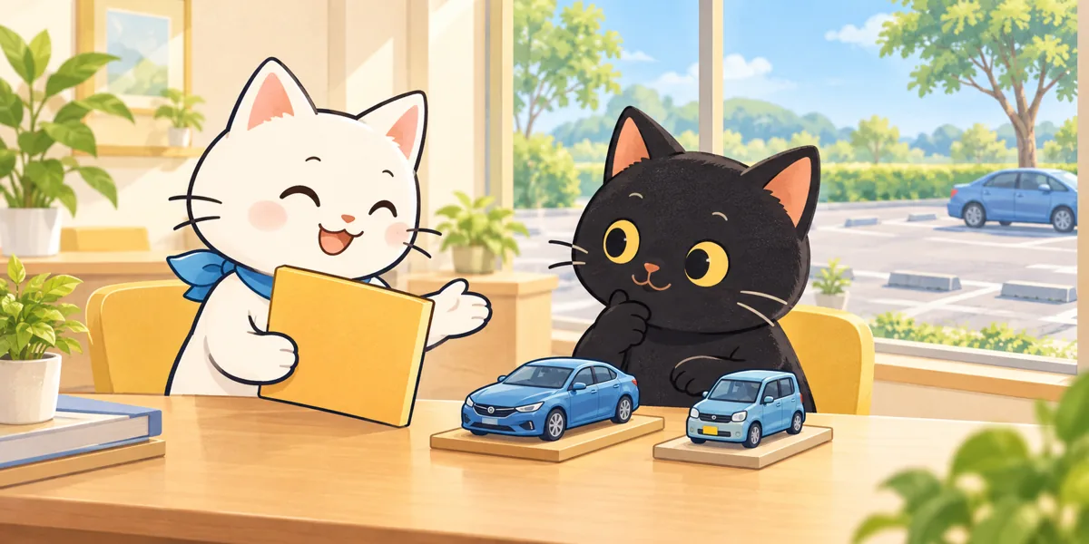 磐田警察署の車庫証明をテーマにした黒猫と白猫のイラスト