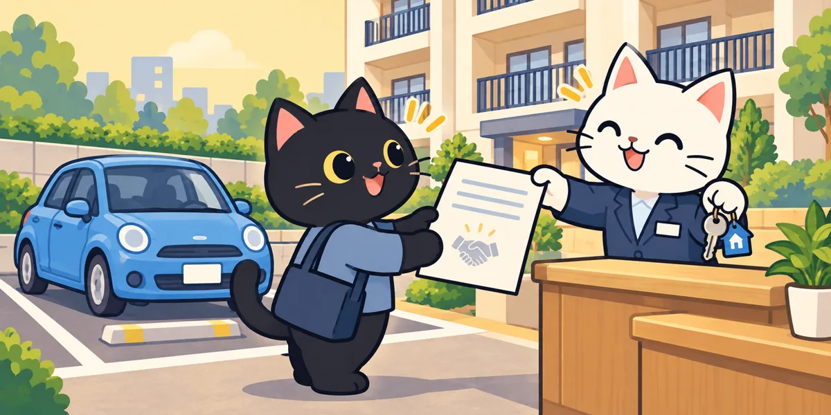 車庫証明の使用承諾証明書をテーマにした黒猫と白猫のイラスト